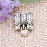 Crystal Love Heart Bow Pendant Beads for 925 Sterling Silver Bracelet
