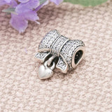 Crystal Love Heart Bow Pendant Beads for 925 Sterling Silver Bracelet