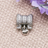 Crystal Love Heart Bow Pendant Beads for 925 Sterling Silver Bracelet