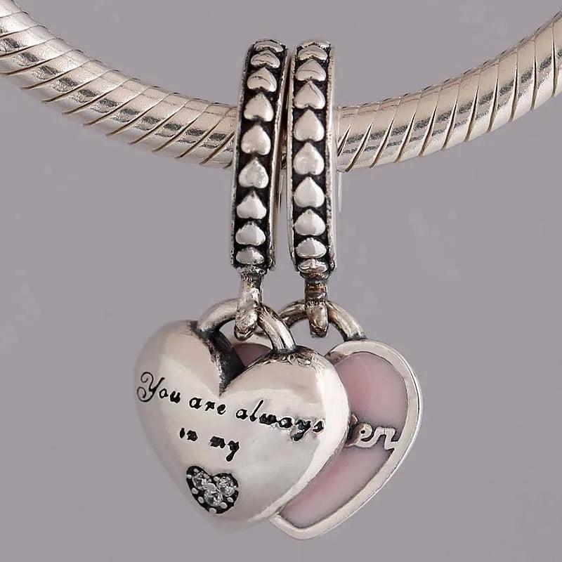 Mother & Daughter Hearts Crystal Pendant Charm Bracelet