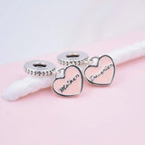 Mother & Daughter Hearts Crystal Pendant Charm Bracelet