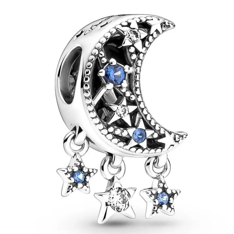 Star & Crescent Moon Charm with Crystal Beads for 925 Silver Bracelet