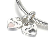 S925 Silver Mother Daughter Dangle Charm Pink Heart