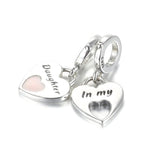 S925 Silver Mother Daughter Dangle Charm Pink Heart