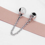 Ball Lock Safety Chain Beads 925 Sterling Silver Charm Bracelet