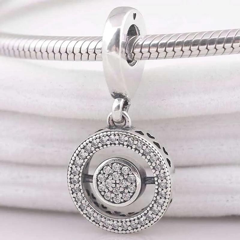 Radiant Spinning Hearts Crystal Pendant Beads 925 Silver Charm Bracelet