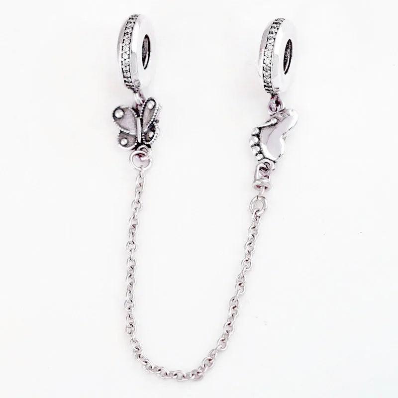 Crystal Butterfly Safety Chain Beads for Silver Charm Bracelet