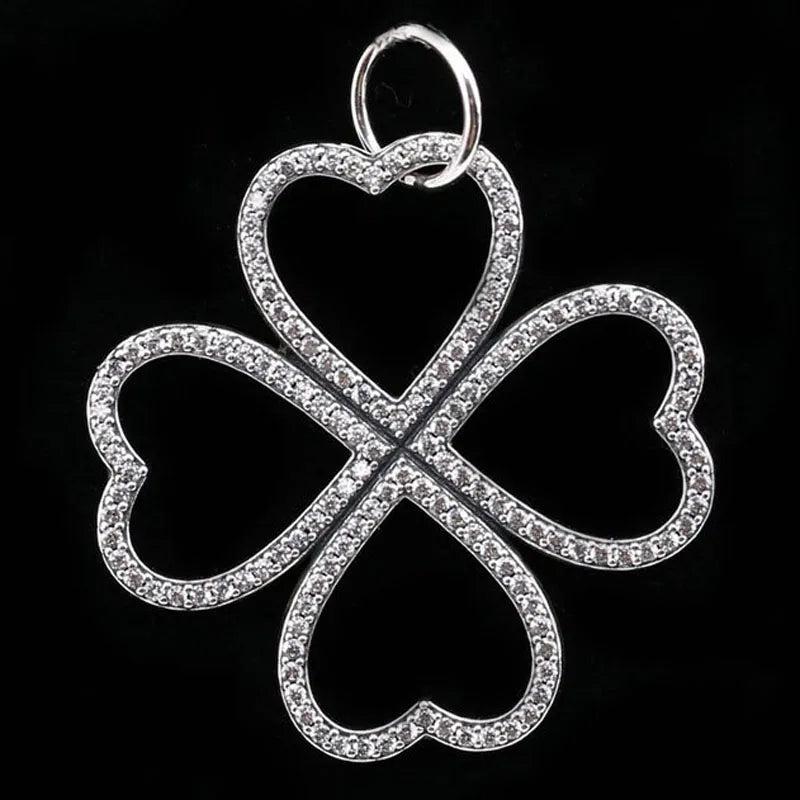 Love Heart Clover Crystal Necklace Pendant 925 Silver Charm Bracelet Jewelry