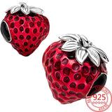 925 Sterling Silver Seed Strawberry Charms Fits Moment Bracelet Necklace DIY