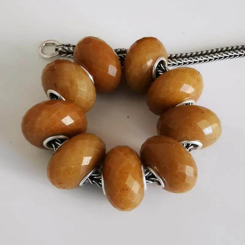 925 Silver Beads Charm Natural Stone Round Faceted Quartz Beads