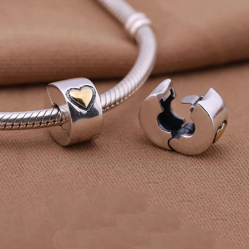 925 Silver Heart Lock Clip for Charms Bracelets DIY