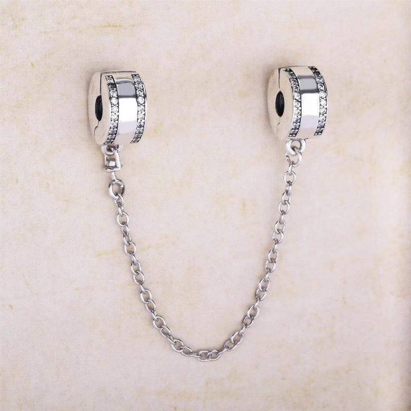 925 Silver Stars Safety Chain Charm Bracelet DIY Jewelry