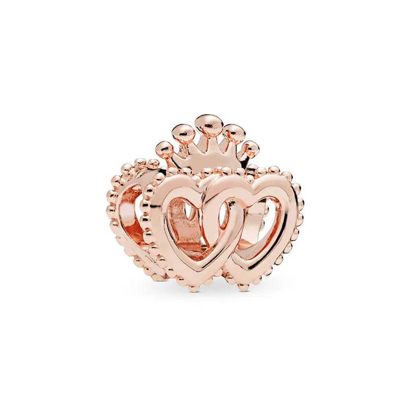 925 Sterling Silver double heart beads for women's Charm Bracelet