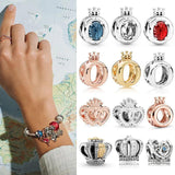 925 Sterling Silver double heart beads for women's Charm Bracelet