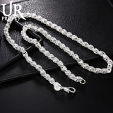 925 Silver Beaded Necklace 20/24 Inch Chain Woman Men Wedding Engagement