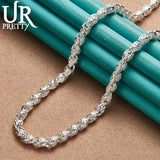 925 Silver Beaded Necklace 20/24 Inch Chain Woman Men Wedding Engagement
