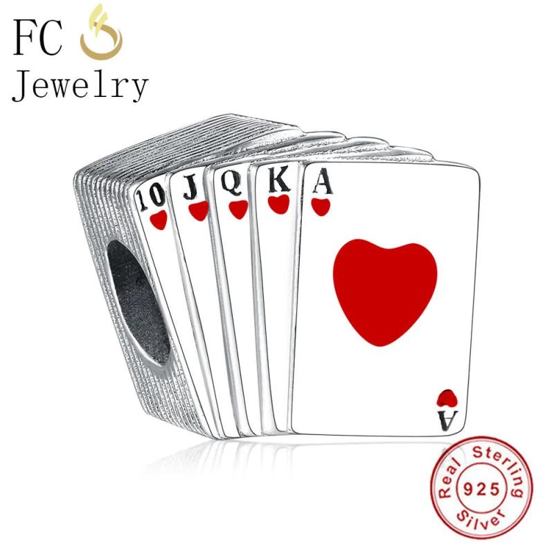 925 Silver Poker Red Heart Letter Bead for Bracelet Making