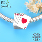 925 Silver Poker Red Heart Letter Bead for Bracelet Making