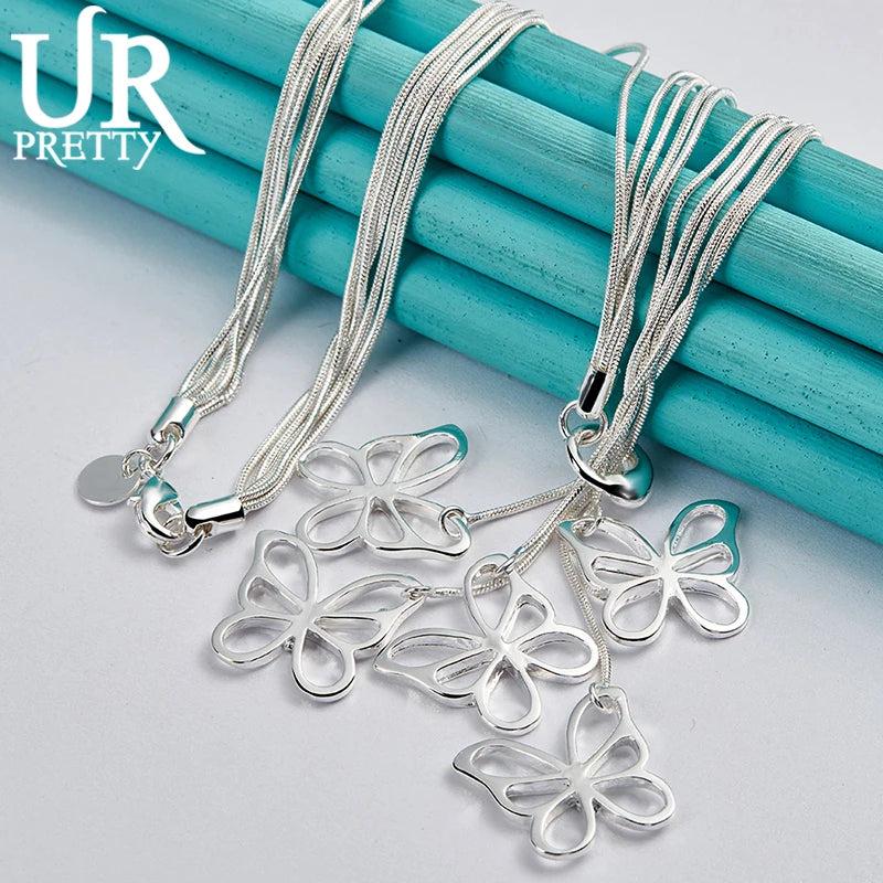 925 Silver Butterfly Necklace 18 Inch Chain Wedding Charm Jewelry