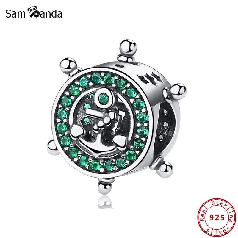 925 Silver Pirate Rudder CZ Charm for Bracelets DIY Jewelry