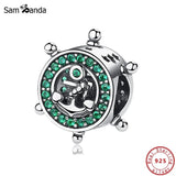925 Silver Pirate Rudder CZ Charm for Bracelets DIY Jewelry