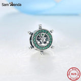 925 Silver Pirate Rudder CZ Charm for Bracelets DIY Jewelry