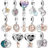 Infinity Family Hearts Pendant 925 Silver Charm for Bracelet