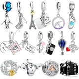 925 Silver Charm Bead Travel Plane Camera Eiffel Tower Balloon Bracelet DIY