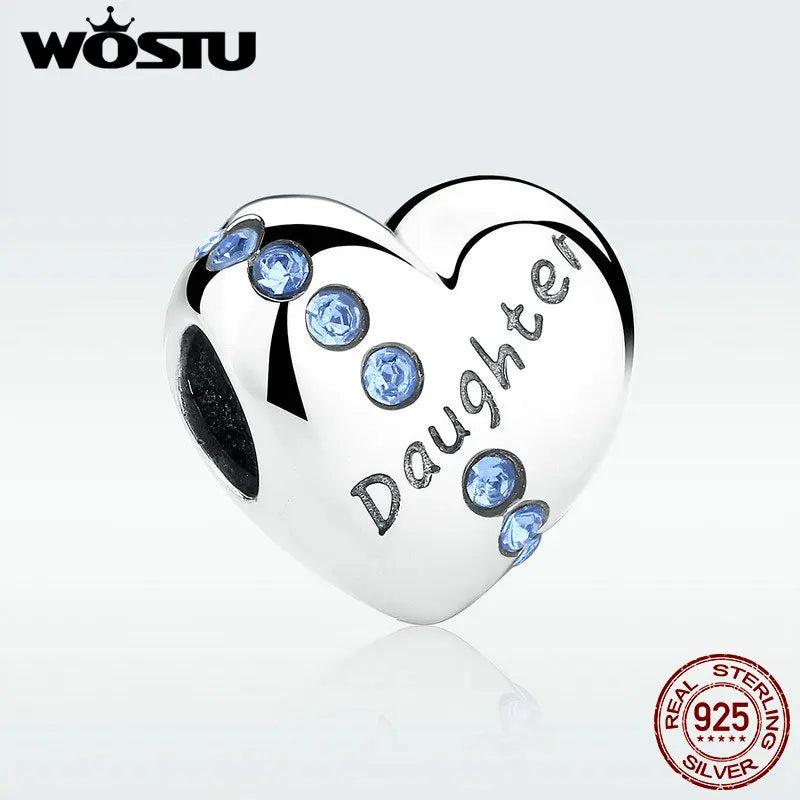 925 Silver Daughter Love Charm Bead CZ WST Bracelet DIY Gift
