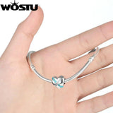 925 Silver Daughter Love Charm Bead CZ WST Bracelet DIY Gift