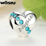 925 Silver Daughter Love Charm Bead CZ WST Bracelet DIY Gift