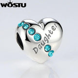 925 Silver Daughter Love Charm Bead CZ WST Bracelet DIY Gift