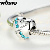 925 Silver Daughter Love Charm Bead CZ WST Bracelet DIY Gift