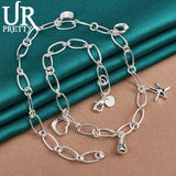 925 Sterling Silver Water Drops Stars Heart Bean Necklace 18 Inch Chain