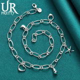 925 Sterling Silver Water Drops Stars Heart Bean Necklace 18 Inch Chain
