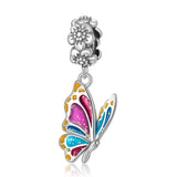 925 Silver Flowers Butterfly Charm Pendant for Bracelet Bangle