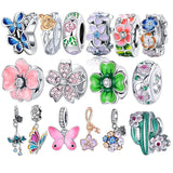 925 Silver Flowers Butterfly Charm Pendant for Bracelet Bangle