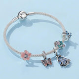 925 Silver Flowers Butterfly Charm Pendant for Bracelet Bangle