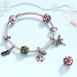925 Silver Flowers Butterfly Charm Pendant for Bracelet Bangle