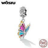 925 Silver Flowers Butterfly Charm Pendant for Bracelet Bangle