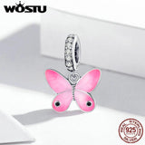 925 Silver Flowers Butterfly Charm Pendant for Bracelet Bangle