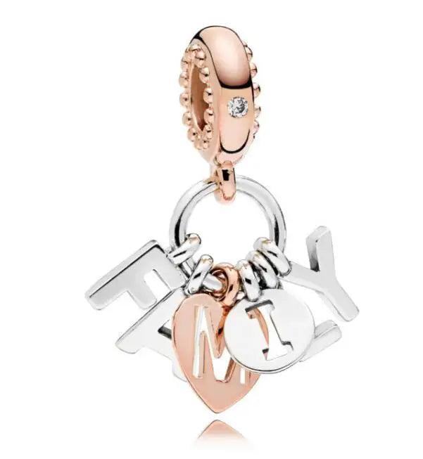925 Silver Rose Family Charm Pendant Beads for Bracelet & Necklace