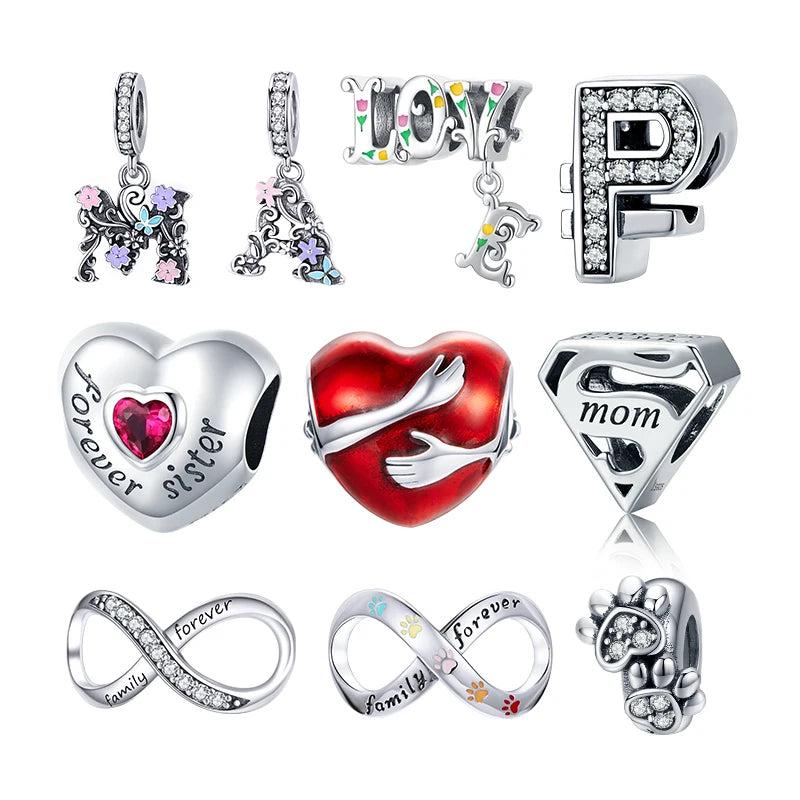 925 Sterling Silver Retro Letter Flowers Bead Charm Pendant