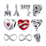 925 Sterling Silver Retro Letter Flowers Bead Charm Pendant