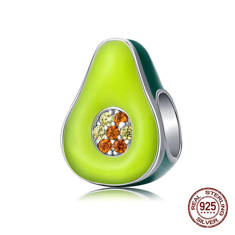 925 Silver Enamel Zircon Avocado Charm for Bracelet Making