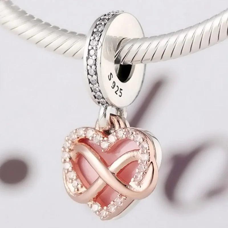 Rose Sparkling Infinity Heart Family Forever And Always Pendant Beads