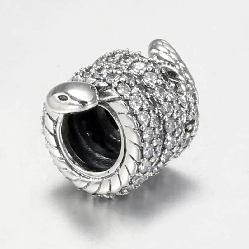 Sparkling Wrapped Snake Crystal Beads 925 Silver Charm Bracelet Bangle