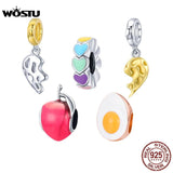 Wostu 925 Silver Half Heart Egg Peach Charm for Bracelet Bangle