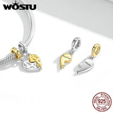 Wostu 925 Silver Half Heart Egg Peach Charm for Bracelet Bangle
