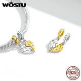 Wostu 925 Silver Half Heart Egg Peach Charm for Bracelet Bangle